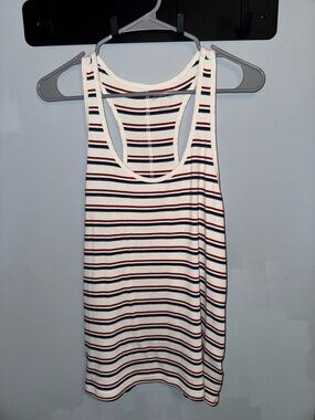 Universal Thread White Tank Top with Navy & Red Stripes